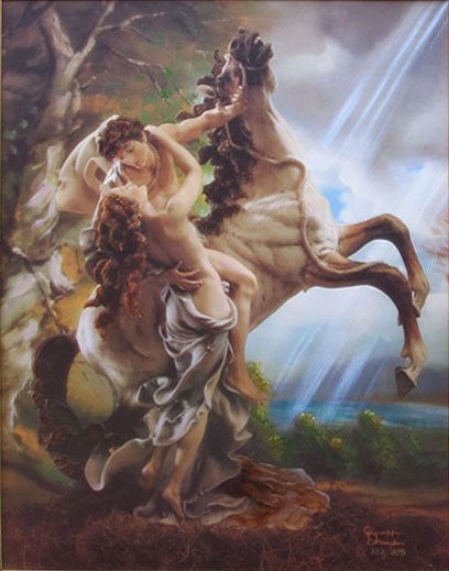 GIUSEPPE ARMANI GICLEE TITLED "THE EMBRACE": GIUSEPPE ARMANI GICLEE TITLED "THE EMBRACE" Number 182/675. Signed Lower Right. Measures Approximately 21-1/2" Tall by 16-1/2" Wide, Plus Frame. Comes in Box with Papers WE WILL NOT SHIP THIS ITEM BUT