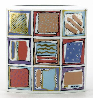 ROSENTHAL STUDIO DOROTHY HAFNER DECORATED VASE: ROSENTHAL STUDIO DOROTHY HAFNER DECORATED VASE Measures Approximately 8" Tall. In an Abstract Design. Signed Lower Right, Green Rosenthal Mark to Base. WE WILL NOT SHIP THIS ITEM BUT CAN RECOMMEND A S