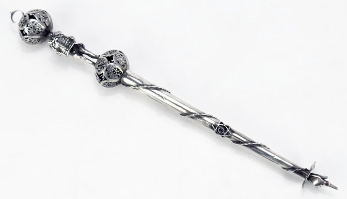 Antique Russian Sterling Silver Torah Pointer (Yad): Antique Russian Sterling Silver Torah Pointer (Yad) with Amethyst and Ruby Accent on a Star of David. Measures Approximately 12" Long. Weighs 2.54ozt WE WILL SHIP THIS ITEM FOR $30 PLUS INSURANCE