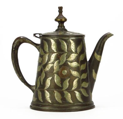 ARTS AND CRAFTS MIXED METAL COVERED TEA POT: ARTS AND CRAFTS MIXED METAL COVERED TEA POT Measures Approximately 8-1/2" Tall. Hand Hammered Copper, Brass and Silver Inlay. Original Patina, we Will Not Clean. Very Good Condition WE WILL SHIP THIS 