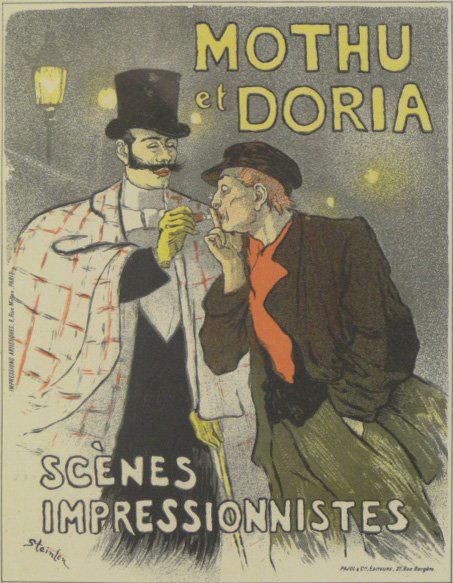 Théophile Alexandre Steinlen Swiss/French (1859-1923) P: Théophile Alexandre Steinlen Swiss/French (1859-1923) Photolithograph Poster "Mothu et Doria" Probably after 1960. Toning around Edges or else Good Condition. Measures 11 Inches by 8-1/2 Inches (sigh