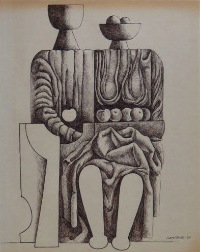MARIO CARRENO 1913-1999 PEN AND INK: MARIO CARRENO 1913-1999 PEN AND INK Abstract Pen and Ink 14.25" tall 11.5" wide listed Cuban/Chilean artist. This item was brought over from Cuba by a personal friend of the family. Signed lower right