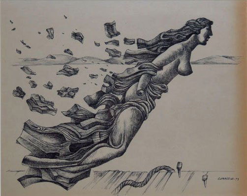 MARIO CARRENO 1913-1999 PEN AND INK: MARIO CARRENO 1913-1999 PEN AND INK Abstract Pen and Ink 14.25" tall 11.5" wide listed Cuban/Chilean artist. This item was brought over from Cuba by a personal friend of the family. Signed & Dated 197