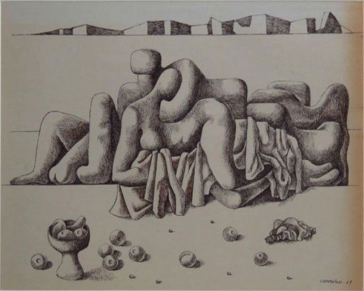 MARIO CARRENO 1913-1999 PEN AND INK: MARIO CARRENO 1913-1999 PEN AND INK Abstract Pen and Ink 14.25" tall 11.5" wide listed Cuban/Chilean artist. This item was brought over from Cuba by a personal friend of the family. Signed & Dated 196