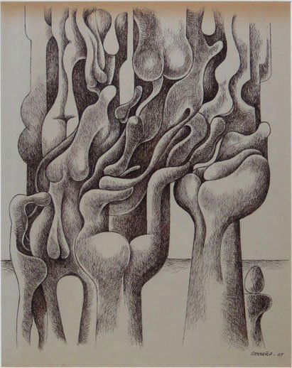 MARIO CARRENO 1913-1999 PEN AND INK: MARIO CARRENO 1913-1999 PEN AND INK Abstract Pen and Ink 14.25" tall 11.5" wide listed Cuban/Chilean artist. This item was brought over from Cuba by a personal friend of the family. Signed & Dated 196