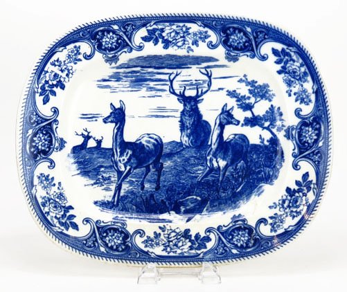 19TH CENTURY WEDGEWOOD FLO-BLUE PORCELAIN GAME TRAY: 19TH CENTURY WEDGEWOOD FLO-BLUE PORCELAIN GAME TRAY Measures 16.25" wide 13.25" long signed Wedgwood Etruria England and impressed Wedgwood. Very light crazing otherwise very good condition We will no