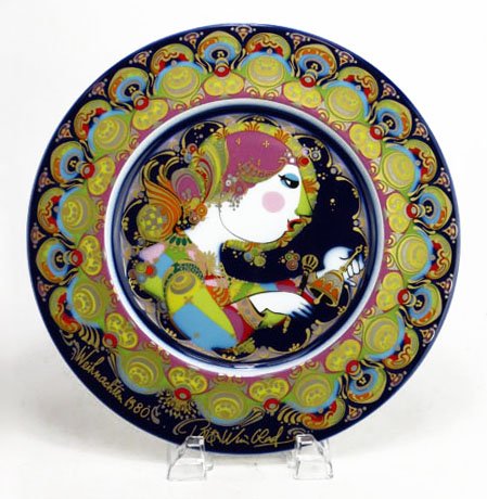 ROSENTHAL BJORN WIINBLAD: ROSENTHAL BJORN WIINBLAD Hand Painted Plate Measures 11.5" Diameter 1980 Mint in Box. We will not ship this lot but we can recommend one of our local shippers.
