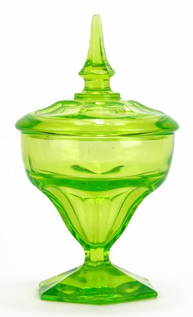 ANTIQUE CZECH LARGE VASELINE COVERED DISH: ANTIQUE CZECH LARGE VASELINE COVERED DISH Measures 10" tall with 6 sided base. Circa 1920's in excellent condition. We will not ship this lot but we can recommend one of our local shippers.
