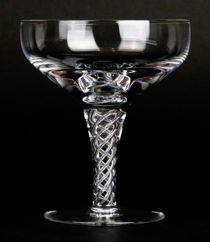 SET OF 15 STUART OF ENGLAND MANHATTAN GLASSES: SET OF 15 STUART OF ENGLAND MANHATTAN GLASSES Each approx 4" tall signed to base with twisted stems excellent condition We will not ship this lot but we can recommend one of our local shippers.