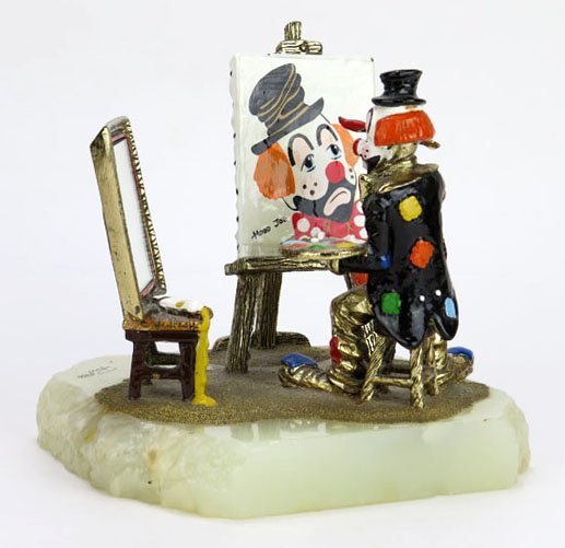 Signed Ron Lee Clown Sculpture Self Portrait. Measures: Signed Ron Lee Clown Sculpture Self Portrait. Measures 7" Tall by 7-1/2" Wide by 7" Long Very Good Condition Shipping $55.00 Estimate $200-$300