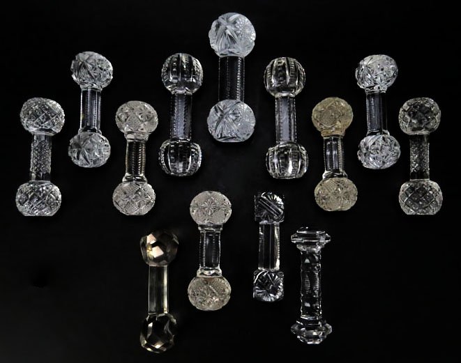 Collection of Thirteen Circa 1900 American Cut and: Collection of Thirteen Circa 1900 American Cut and Pattern Glass Knife Rests Largest Measures 4-3/4 Inches Long. Very Good Condition Shipping $55.00 Estimate $100-$200