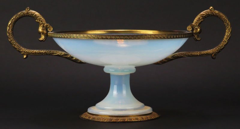French Bronze Ormulu Mounted Opaline Tazza.: Large Circa 1900 French Bronze Ormulu Mounted Opaline Tazza. Very Good Condition Measures 8 Inches Tall by 16 Inches Across and 10 Inches Wide. Shipping $85.00 Estimate $ 400-600
