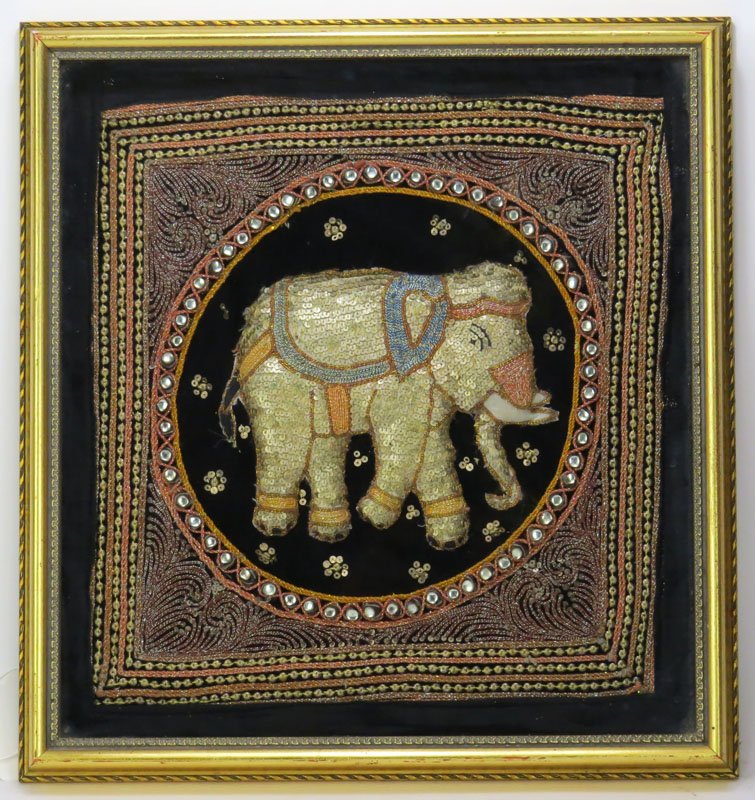 Modern Tapestry Elephant In Shadow Box. Thailand.: Modern Tapestry Elephant In Shadow Box. Thailand. Measures 17 Inches Tall by 16 Inches Wide. Shipping $60.00