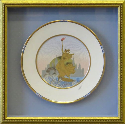 Erte "Liberty" Lovely Hand Painted Signed Erte Charger: Erte "Liberty" Lovely Hand Painted Signed Erte Charger Mounted in a Shadowbox with a Gold Gilt Frame Very Good Condition Frame Measures 18 Inches Tall 18 Inches Wide. Shipping $140.00 Estimate $80-100