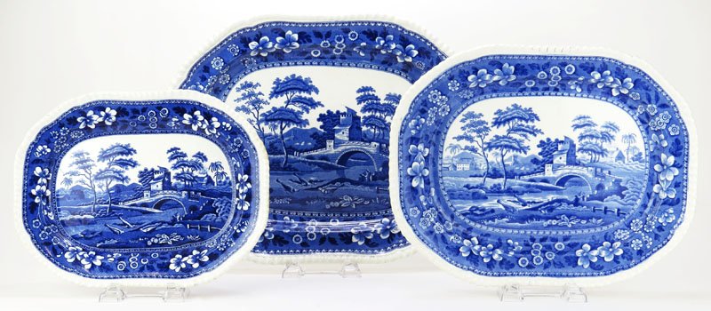 Collection of Spode "Spode's Tower" Porcelain Serving: Collection of Spode "Spode's Tower" Porcelain Serving Platters Small Chip and Blemishes To Smallest Platter Otherwise Good Condition Largest Platter Measures 17 Inches Long 13 1/2 Inches Wide Shipping