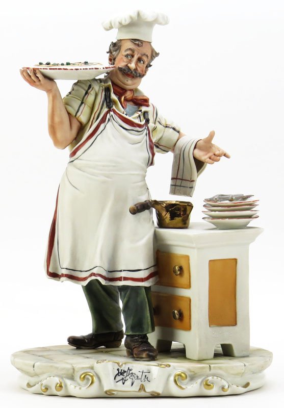 Large Hand Painted Capodimonte Figure of a Pizza Chef.: Large Hand Painted Capodimonte Figure of a Pizza Chef. Signed Capodimonte, Serie Limitata. Excellent Condition. Measures 12 Inches Tall. Shipping $35.00