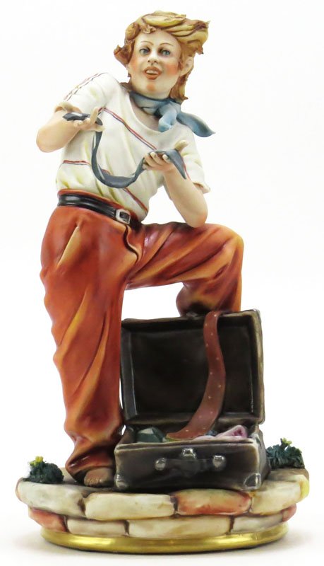 Large Hand Painted Capodimonte Figure of a Travelling: Large Hand Painted Capodimonte Figure of a Travelling Tie Salesman. Signed Capodimonte, Serie Limitata. Excellent Condition. Measures 9 Inches Tall. Shipping $35.00
