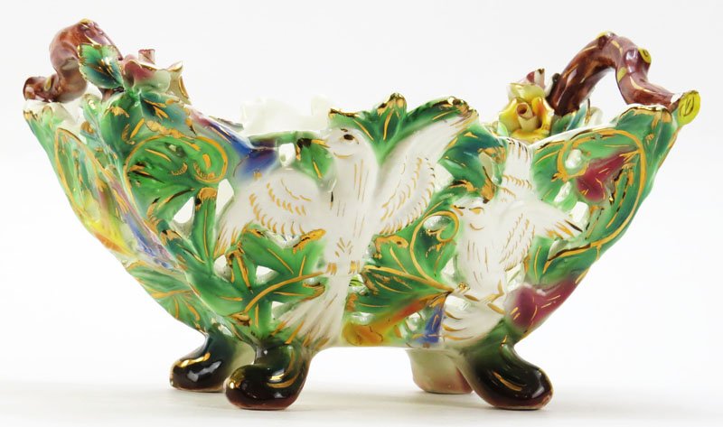 Capodimonte Italy Porcelain Reticulated Basket. Signed: Capodimonte Italy Porcelain Reticulated Basket. Signed Italy. Good Condition, Losses. Measures 5-1/4 Inches Tall 9 Inches Long. Shipping $30.00