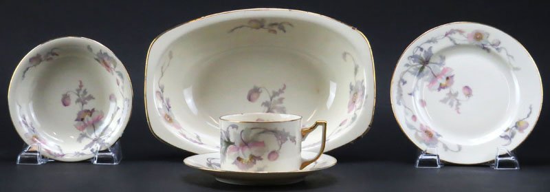 Forty Five (45) Piece Epiag Czech Partial Porcelain: Forty Five (45) Piece Epiag Czech Partial Porcelain Dinner Service in the Pastelle Pattern. Pieces Include: 12 Cups, 11 Saucers, 10 Soup Bowls, 11 Small Plates and a Serving Bowl. Signed. Good Conditi