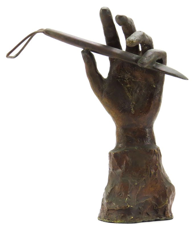 Victor Salmones Mexican (1937-1989) Bronze Sculpture: Victor Salmones Mexican (1937-1989) Bronze Sculpture "Hand" Signed Side of Base and Artist Proof P/A. Measures 11-5/8 Inches by 11 Inches. Shipping $50.00