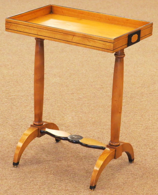 20th Century Beacon Hill Old Colony Collection Tray Top: 20th Century Beacon Hill Old Colony Collection Tray Top Table #219 with Painted Black Accents. Signed. Good Condition. Measures 23 Inches Tall and 18 Inches Diameter. We Will Not Ship This Item Due to