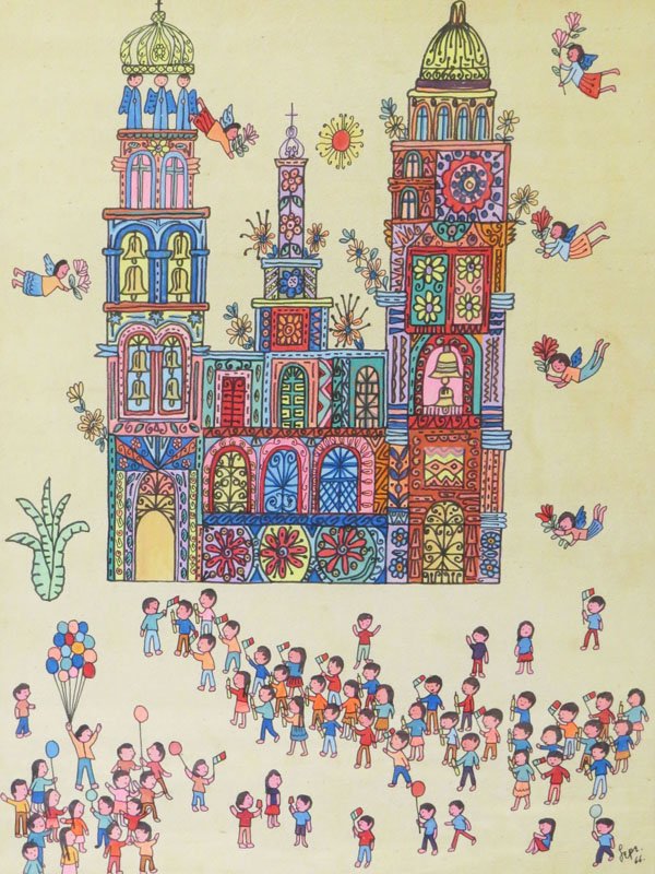 Manuel Lepe Macedo Mexican (1936-1984) Acrylic on Board: Manuel Lepe Macedo Mexican (1936-1984) Acrylic on Board "Flag Day" Circa 1966. Signed Lower Right and Dated '66. Good Condition. Frame Measures 30 Inches by 24 Inches. Heavy. Shipping $140.00