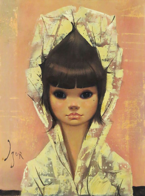 Igor Pantuhoff Russian (1911-1972) Oil on Canvas "Wide: Igor Pantuhoff Russian (1911-1972) Oil on Canvas "Wide Eyed Girl with Hood" Signed Lower Left. Good Condition. Measures 16 Inches by 12 Inches. Shipping $36.00