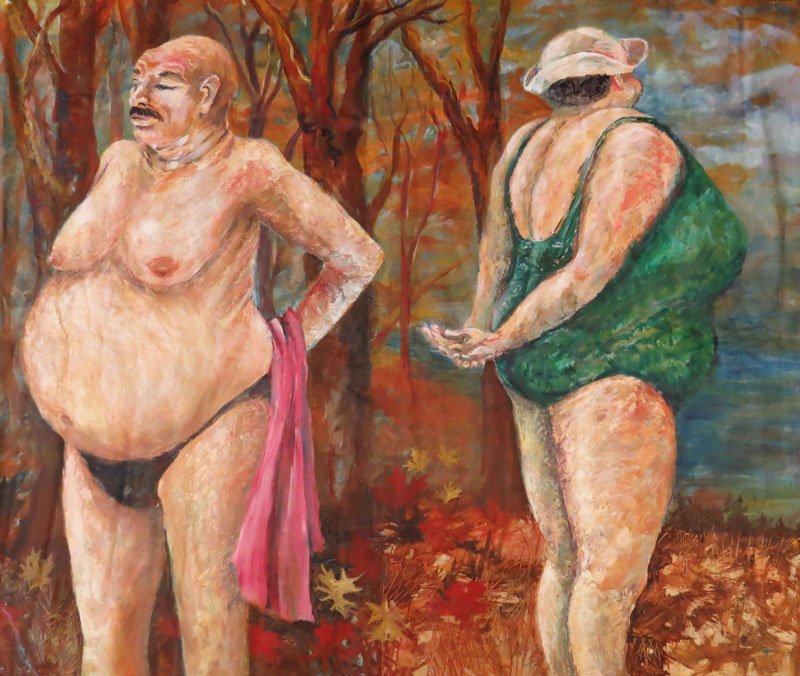 Large Unframed Oil on Canvas "Man and Woman by the: Large Unframed Oil on Canvas "Man and Woman by the Beach". Unsigned. Good Condition. Measures 59 Inches by 70-1/2 Inches. Shipping $60.00