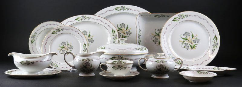 Ninety Three (93) Piece Rosenthal Porcelain Dinner: Ninety Three (93) Piece Rosenthal Porcelain Dinner Service Including: 12 Dinner Plates, 12 Salad Plates, 12 Bread Plates, 12 Fruit Bowls, 12 Soup Bowls, 12 Cups and 12 Saucers. Serving Pieces Include: