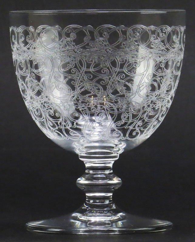 Set of Six (6) Baccarat Etched Crystal #3 Red Wine: Set of Six (6) Baccarat Etched Crystal #3 Red Wine Glasses in the "Rohan" Pattern. Each Signed with Baccarat Acid Etched Stamp. Has Original Box. Very Good Condition. Each Measures 3-7/8 Inches Tall a
