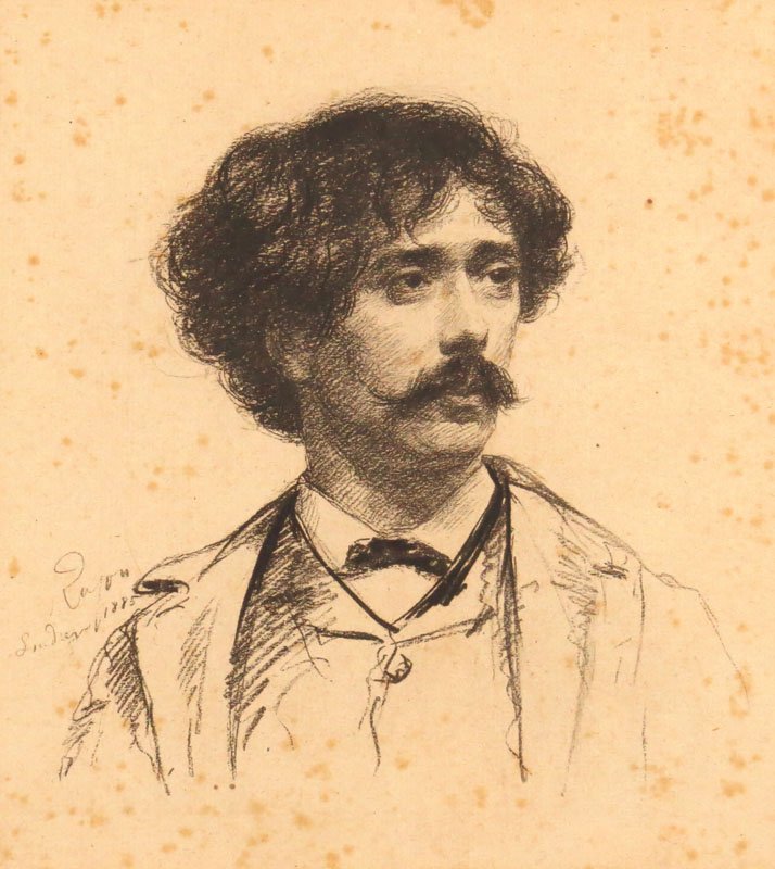 Paul Adolphe Rajon French (1843-1888) Lithograph: Paul Adolphe Rajon French (1843-1888) Lithograph "Portrait of James Abbott McNeill Whistler" Circa 1885. Signed within Plate Lower Left and 1885. Foxing Throughout. Measures 8-1/4 Inches by 7-5/8 Inch