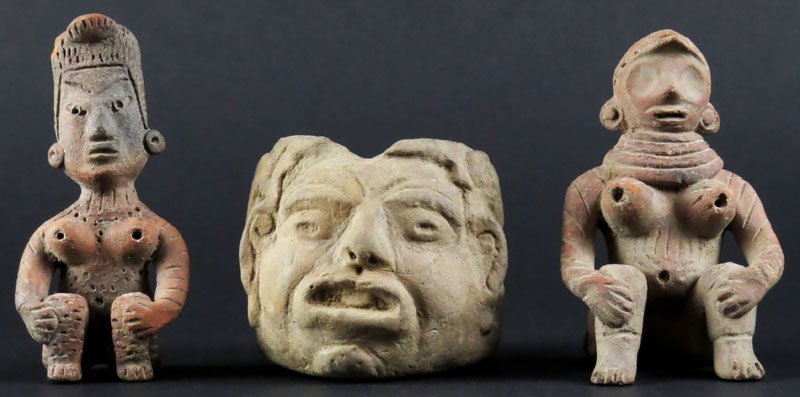 Lot of Three (3) Pre-Colombian Terracotta Sculptures.: Lot of Three (3) Pre-Colombian Terracotta Sculptures. Ranging in size from 3 Inches Tall to 4-1/2 Inches Tall. Typical Ancient Condition. Shipping $30.00