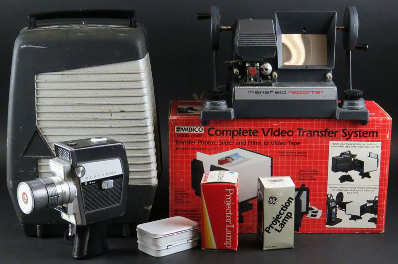 Collection of Film Equipment Including Camera, Video: Collection of Film Equipment Including Camera, Video Transfer, Projector, etc. Shipping $100.00