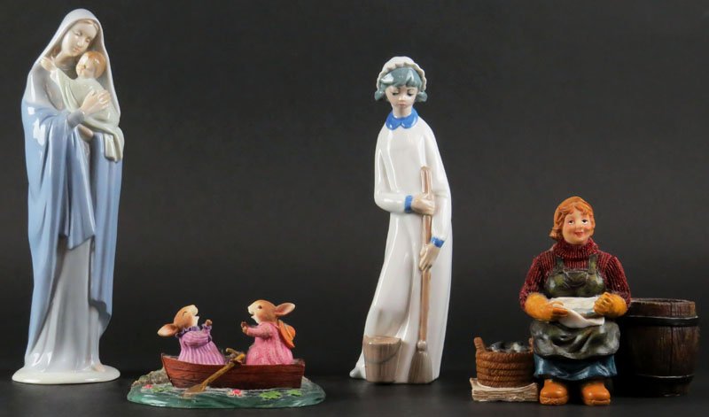 Susan Wheeler Holly Pond Hill Rabbit Figure together: Susan Wheeler Holly Pond Hill Rabbit Figure together with Ceramic Fish Lady and Cascades Figure and Roman Japan Figure. Good Condition. Shipping $40.00