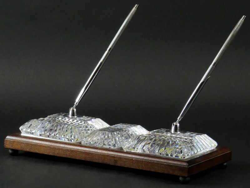 Attractive Modern Waterford Crystal and Wooden Desk Set