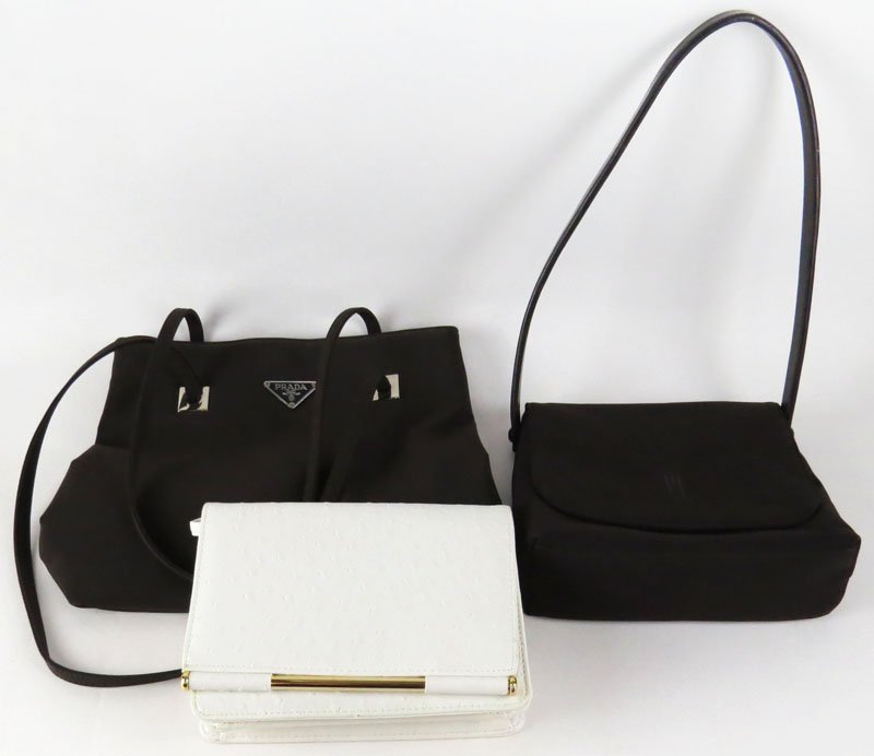 Elka Hand Bag, Missoni Material Hand Bag and a Bag: Elka Hand Bag, Missoni Material Hand Bag and a Bag Signed Prada which May or not be Real. Largest Measures 10-1/4 Inches by 13-1/2 inches. Shipping $32.00