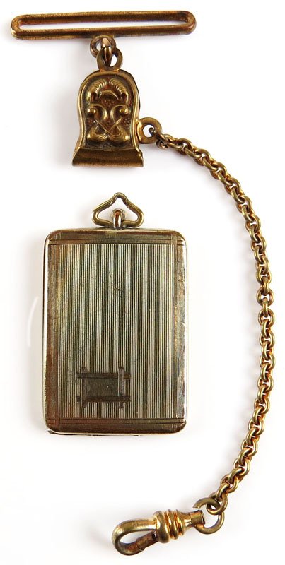 S and S Gold Plate Locket. Signed S&S together with: S and S Gold Plate Locket. Signed S&S together with Watch FOB. Scratching and a few Dings or else Good Condition. Shipping $20.00