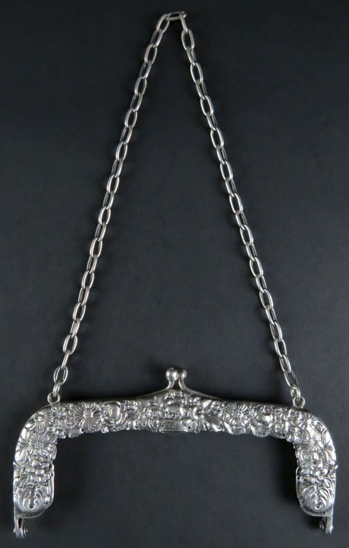 Unsigned Baltimore Maryland Sterling Silver Repousee: Unsigned Baltimore Maryland Sterling Silver Repousee Purse Frame. Probably S. Kirk and Sons or Steiff. Unsigned. Good Condition. Measures 6-3/8 Inches Long. Weighs 2.28 Troy Ounces. Shipping $20.00