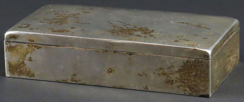 S and S Sterling Silver and Cedar Hinged Box. Signed.: S and S Sterling Silver and Cedar Hinged Box. Signed. Monogram Removed from Box Cover or else Good Condition. Weighs 7.86 Troy Ounces. Measures 1-1/2 Inches Tall and 6-1/4 Inches Wide. Shipping $20.00