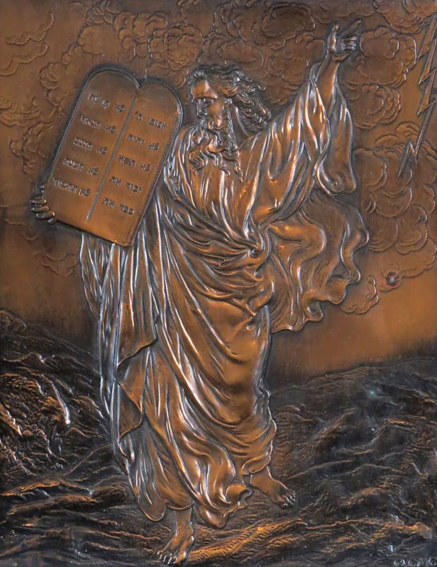 Creative Metal Crafts, Miami Florida Framed Copper: Creative Metal Crafts, Miami Florida Framed Copper "Moses Holding Ten Commandments" Plaque. Good Condition. Signed Lower Right. Measures 11-1/2 Inches by 10 Inches. Shipping $25.00