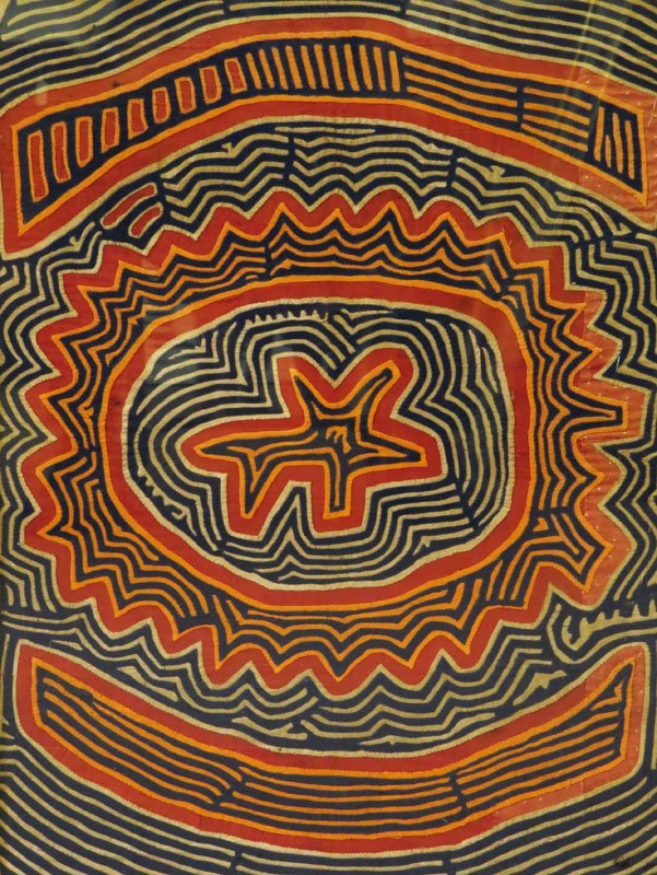 Early to Mid 20th Century Framed Hand Made Kuna Tribe: Early to Mid 20th Century Framed Hand Made Kuna Tribe Fabric Mola. Sand Blas Island, Panama. Unsigned. Good Condition. Frame Measures 27-3/4 Inches by 21 Inches. Shipping $70.00