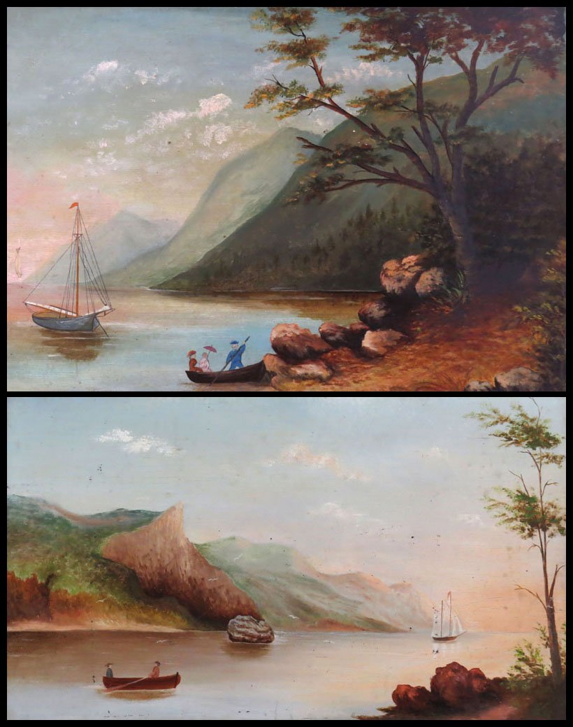 Two (2) Continental School Oil on Cardboard "Harbor: Two (2) Continental School Oil on Cardboard "Harbor Scene with Boat" Unsigned. Craquelure, Stain, Scratching or else Good Condition. Frames Measure 13-1/2 Inches by 19-1/4 Inches. Shipping $40.00