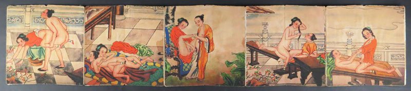 19/20th Century Chinese Erotic Shunga Scroll Pillow: 19/20th Century Chinese Erotic Shunga Scroll Pillow Book. Good Condition. Measures 7-1/2 Inches Tall and 38 Inches Wide. Shipping $25.00