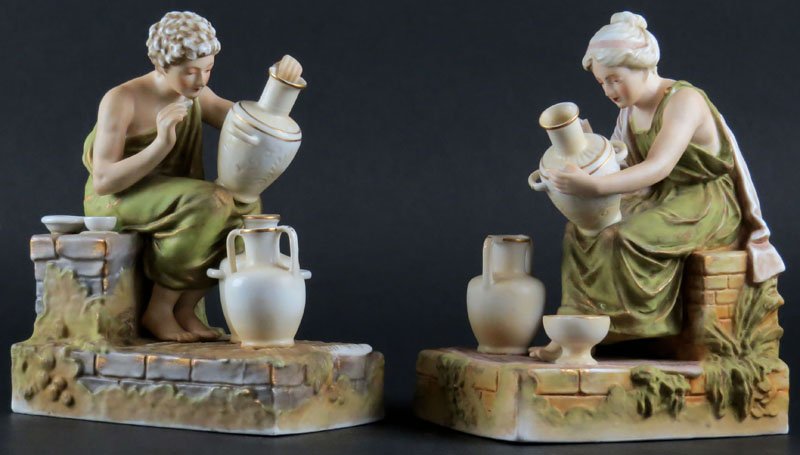 Pair of Amphora or Teplitz Style Porcelain Bookends.: Pair of Amphora or Teplitz Style Porcelain Bookends. Signed Illegible. Good Condition. Measures 8 Inches Tall and 6 Inches Long. Shipping $45.00