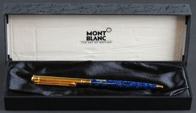 1995 Mont Blanc Noblesse in Box with Paperwork. No: 1995 Mont Blanc Noblesse in Box with Paperwork. No Insert Has Original Sticker on Pen so We Assume Its Never Been Used. Measures 5-1/2 Inches. Shipping $20.00