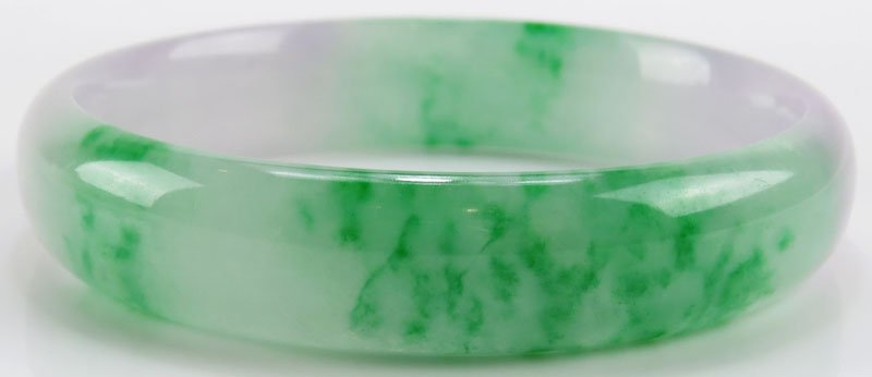 Chinese Lavender to Green Jade Bangle. Unsigned. Good: Chinese Lavender to Green Jade Bangle. Unsigned. Good Condition or Better. Measures 1/2 Inch Wide, Interior Diameter 2-1/4 Inches. Shipping $20.00