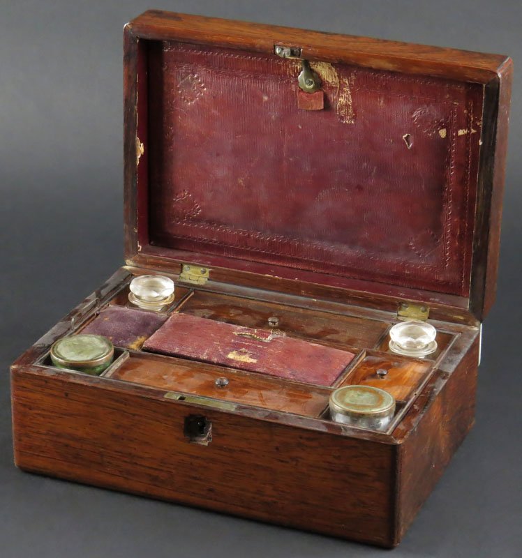 Antique Travel Desk with Contents. Unsigned. Fair to: Antique Travel Desk with Contents. Unsigned. Fair to Good Condition, Lock Casing Missing. Measures 4-1/4 Inches by 9-7/8 Inches Wide. Shipping $30.00