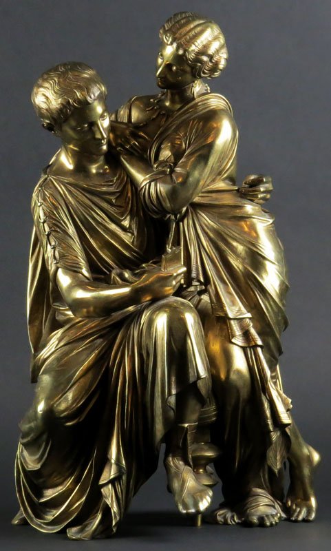 Romantic Style Gilt Bronze Sculpture "Classical Couple": Romantic Style Gilt Bronze Sculpture "Classical Couple" Unsigned. Good Condition. Measures 16 Inches by 11 Inches by 10 Inches. Shipping $125.00