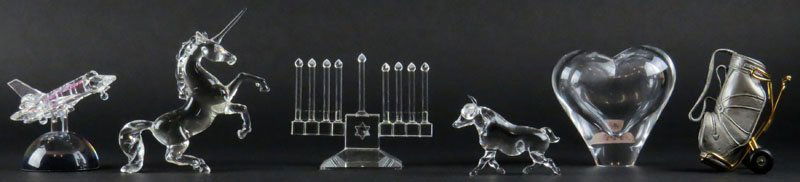 Five Piece of Miniature Crystal Items together with: Five Piece of Miniature Crystal Items together with Pewter Magnifique Golf Bag and Cart. Heart Bud Vase and Golf Bag Signed. Good Condition. Shipping $32.00