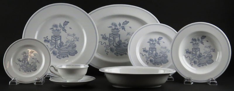 Forty Eight (48) Piece Copeland Spode China England: Forty Eight (48) Piece Copeland Spode China England Porcelain Dinner Service for Eight (8) in the "Bowpot" Pattern. Service Includes: 8 Dinner Plates, Measuring 10-5/8 Inches, 8 Salad Plates, 8 Bread 